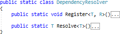 Dependency Injection, C#, Junior Developer, public static class, DependencyResolver, Public static void, refister - servocode.com